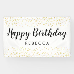 Happy Birthday Script Gold Faux Foil Confetti Name Banner
