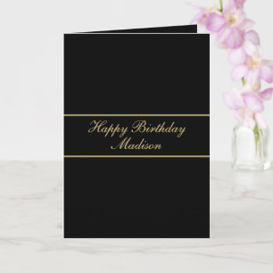 Happy Birthday Script Name Black Gold Card