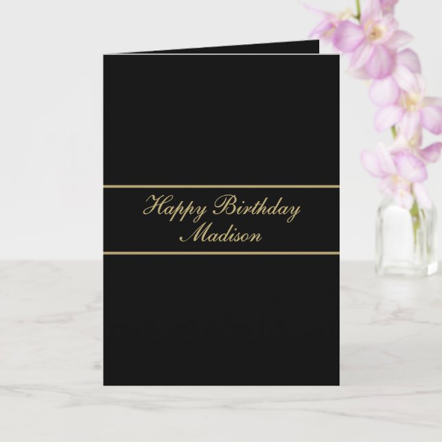 Happy Birthday Script Name Black Gold Card (Orchid)