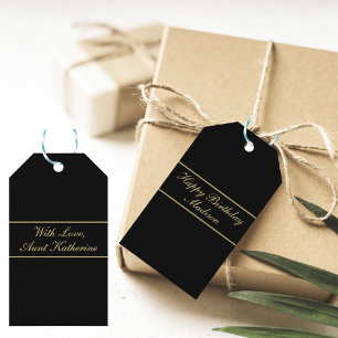 Happy Birthday Script Name Black Gold Gift Tags