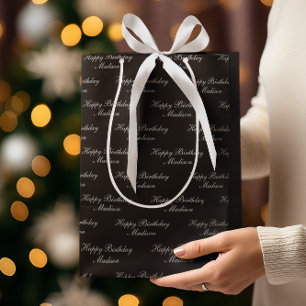 Happy Birthday Script Name Black Silver Medium Gift Bag