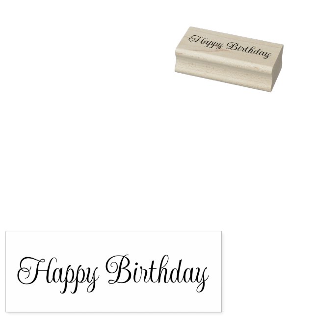 Happy Birthday Script Text Template Rubber Stamp (Stamped)