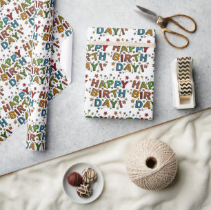 Happy Birthday Script Wrapping Paper