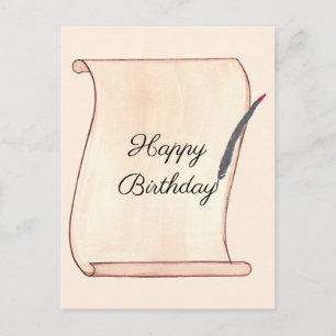 Happy Birthday Scroll and Quill Postcards
