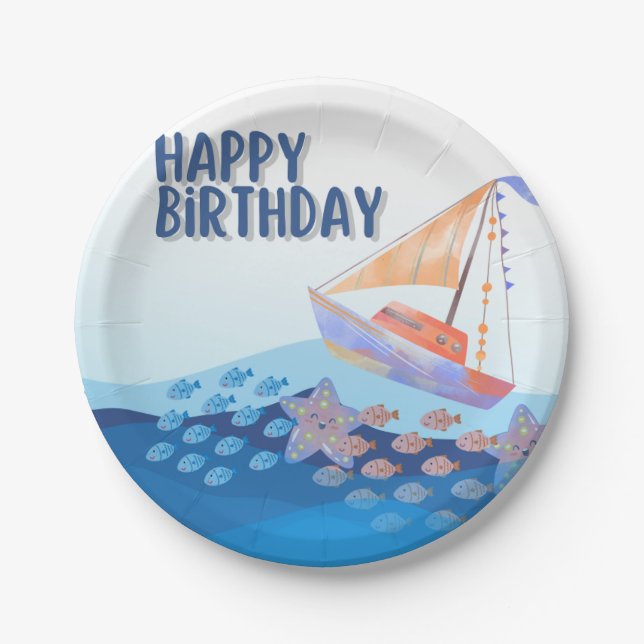 happy birthday sea theme paper plate (Front)