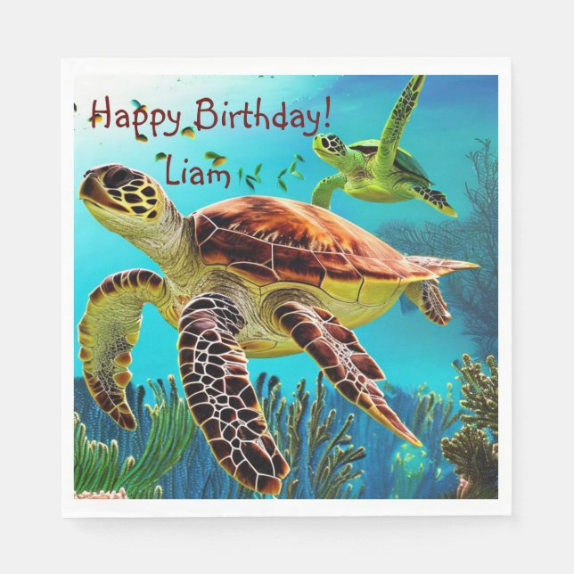 Happy Birthday Sea Turtle Napkin (Front)