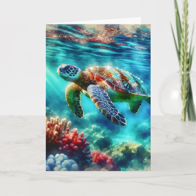 Happy Birthday | Sea Turtle Swimming Card (Front)