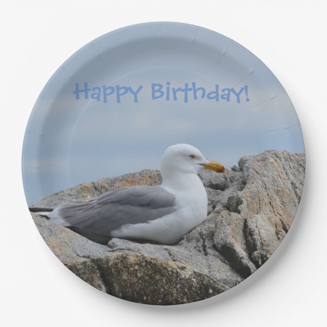 Happy Birthday Seagull Paper Plate (Front)