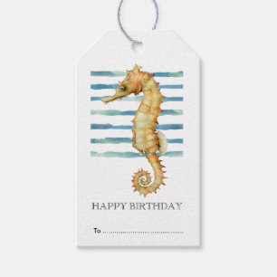 Happy Birthday,  Seahorse Beach Coastal Gift Tags