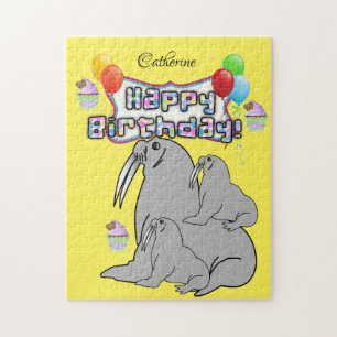 Happy Birthday Seal Balloons Cupcake Jigsaw Puzzle
