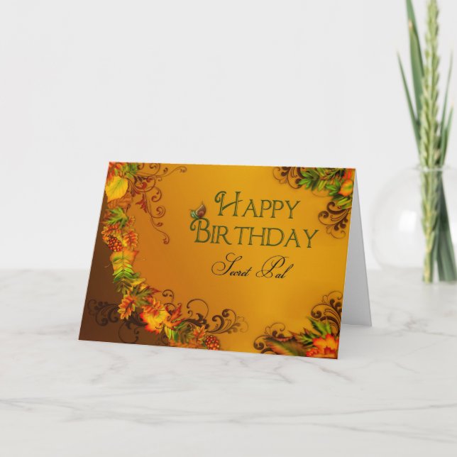 HAPPY BIRTHDAY SECRET PAL - AUTUMN LEAVES CARD (Front)