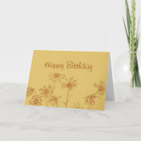 Happy Birthday Sepia Daisy Pen and Ink Drawing