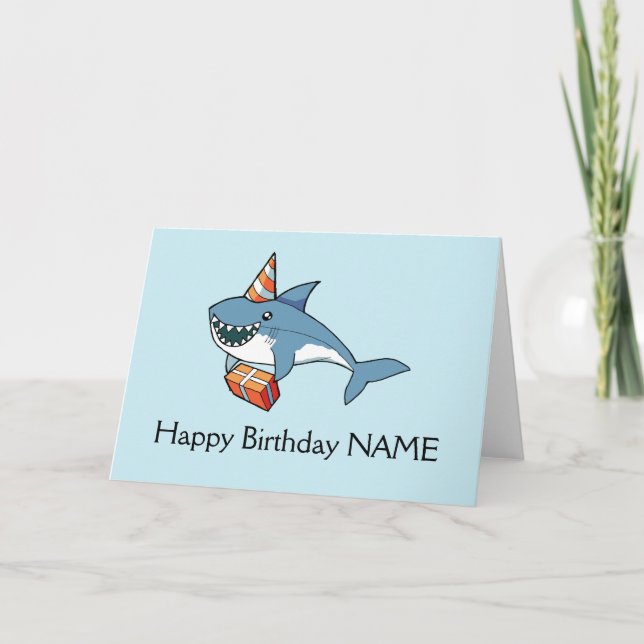 Happy Birthday Shark Card Personalised Template (Front)