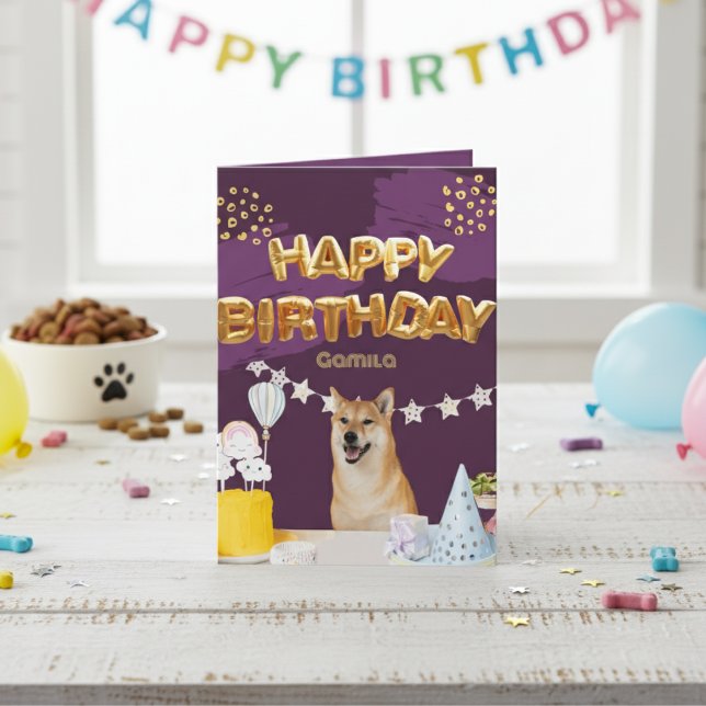 Happy Birthday Shiba Inu Balloons Card (Happy Birthday Shiba Inu Balloons Card)