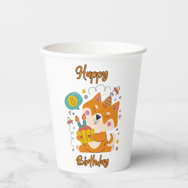 Happy Birthday Shiba Inu Paper Cups (Front)