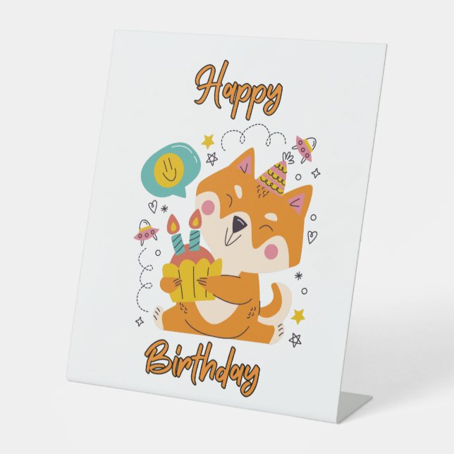 Happy Birthday Shiba Inu Pedestal Sign (Front)
