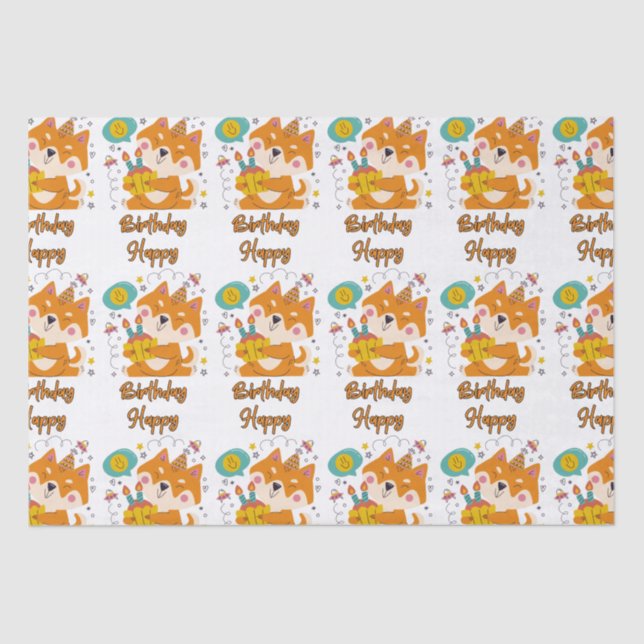 Happy Birthday Shiba Inu Tissue Paper (Front)