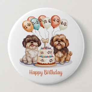 Happy Birthday Shih Tzu Dogs Birthday Cake 10 Cm Round Badge