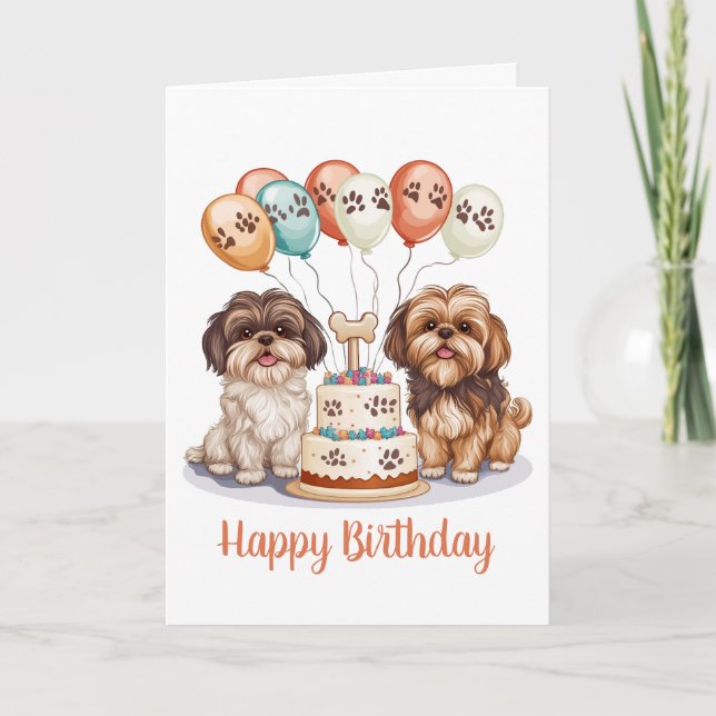 Happy Birthday Shih Tzu Dogs Birthday Cake Card (Front)