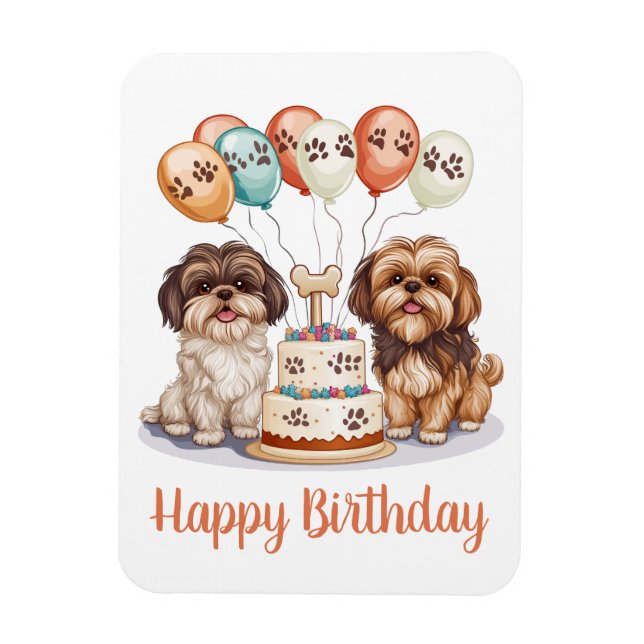 Happy Birthday Shih Tzu Dogs Birthday Cake Magnet (Vertical)