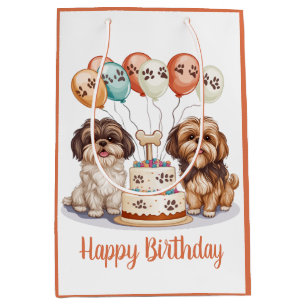 Happy Birthday Shih Tzu Dogs Birthday Cake Medium Gift Bag