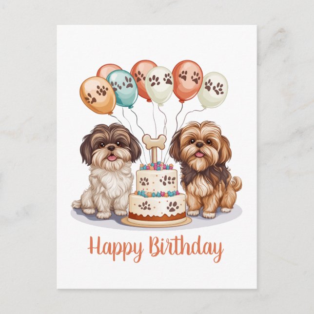 Happy Birthday Shih Tzu Dogs Birthday Cake Postcard (Front)