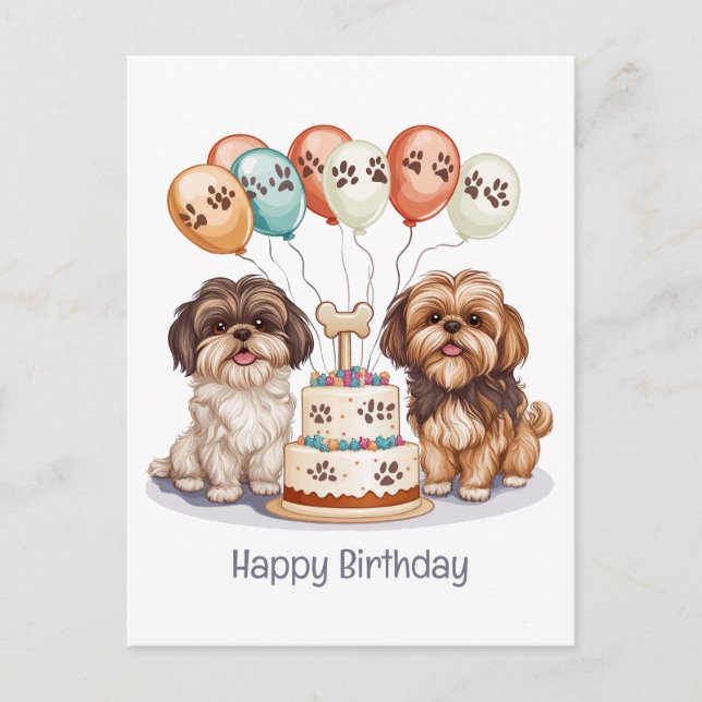 Happy Birthday Shih Tzu Dogs Birthday Cake Postcard (Front)