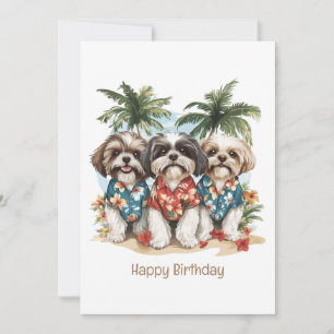Happy Birthday Shih Tzu Dogs Hawaiian Shirts Card