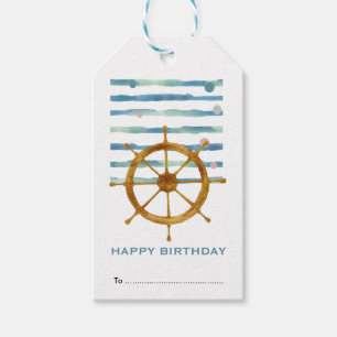 Happy Birthday, Ships Wheel, Nautical Coastal Gift Tags