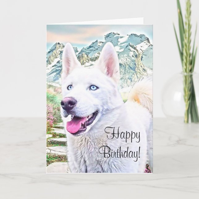Happy Birthday Siberian husky greeting card (Front)