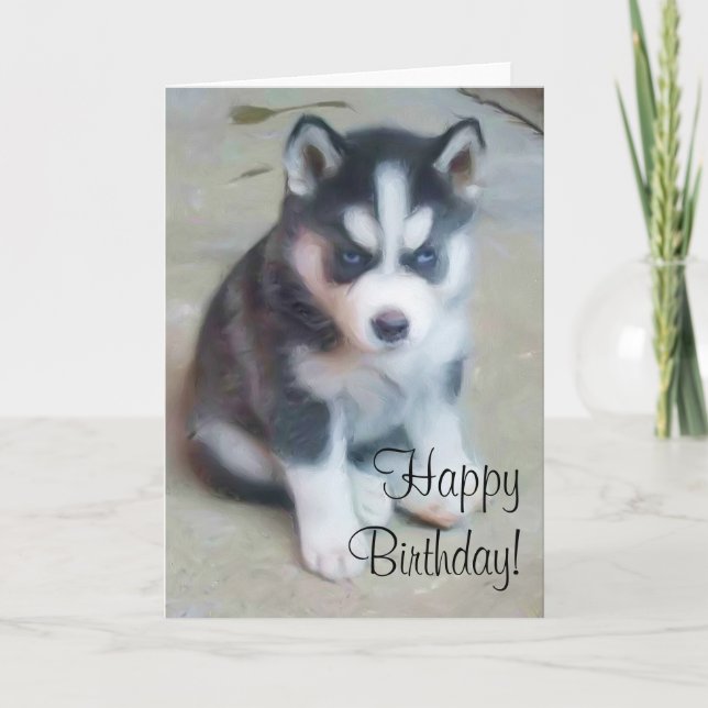 Happy Birthday Siberian husky greeting card (Front)