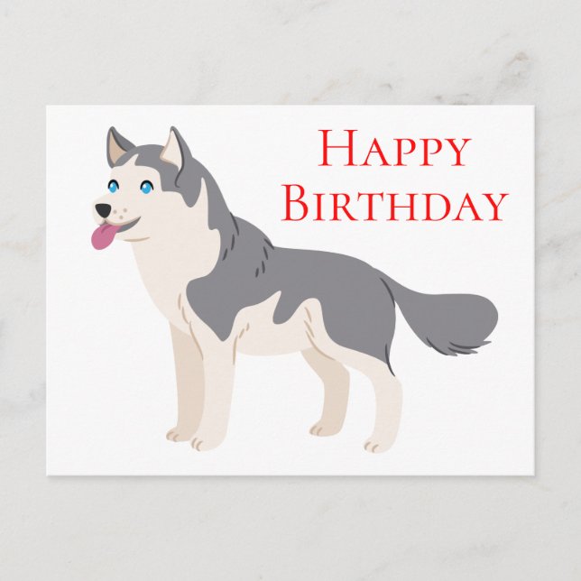 Happy Birthday Siberian Husky Puppy Dog Postcard (Front)