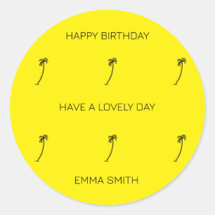 Happy Birthday Silhouette Coconut Trees Classic Round Sticker