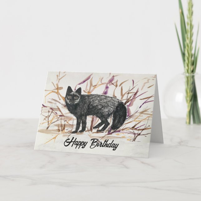 Happy Birthday Silver Fox Wildlife Card (Front)