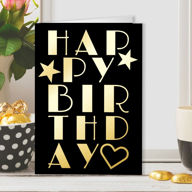 Happy Birthday Simple Art Deco Typographic Gold Foil Greeting Card (Creator Uploaded)