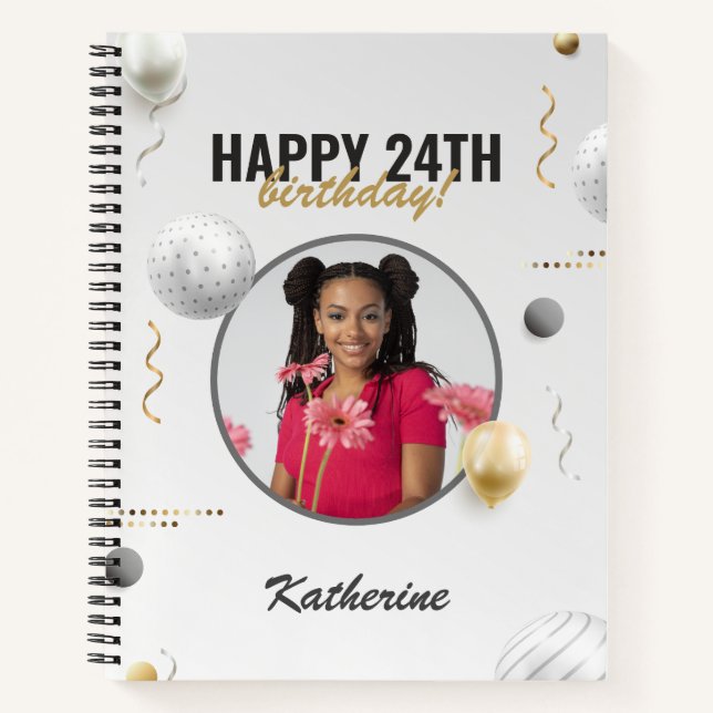 Happy Birthday Simple Custom Photo Gift Notebook (Front)