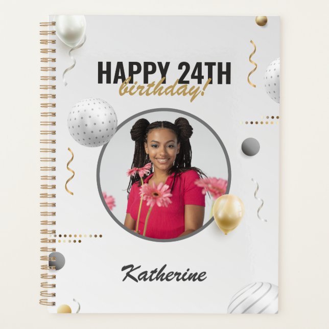 Happy Birthday Simple Custom Photo Gift Planner (Front)