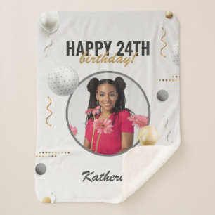 Happy Birthday Simple Custom Photo Gift Sherpa Blanket