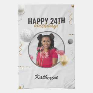 Happy Birthday Simple Custom Photo Gift Tea Towel
