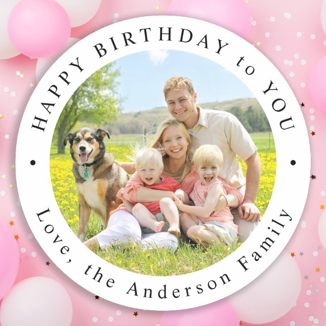 Happy Birthday Simple Cute Custom Photo Classic Round Sticker (Creator Uploaded)