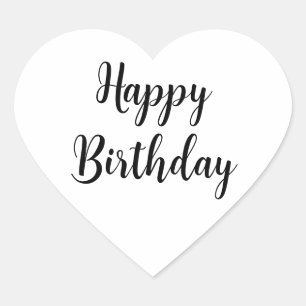 Happy Birthday Simple Minimalist Typography Black Heart Sticker