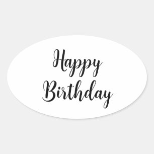 Happy Birthday Simple Minimalist Typography Black Oval Sticker