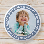 Happy Birthday Simple Modern Custom Photo 6 Cm Round Badge<br><div class="desc">This simple and modern design is composed of serif typography and add a custom photo.</div>