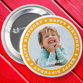 Happy Birthday Simple Modern Custom Photo 6 Cm Round Badge