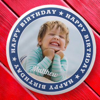 Happy Birthday Simple Modern Custom Photo 6 Cm Round Badge