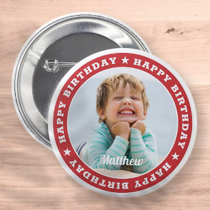 Happy Birthday Simple Modern Custom Photo 6 Cm Round Badge