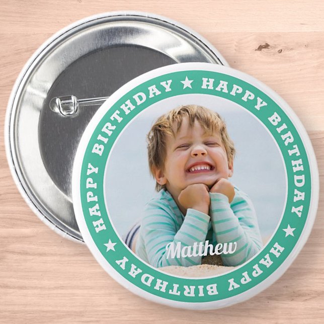 Happy Birthday Simple Modern Custom Photo 6 Cm Round Badge (Creator Uploaded)