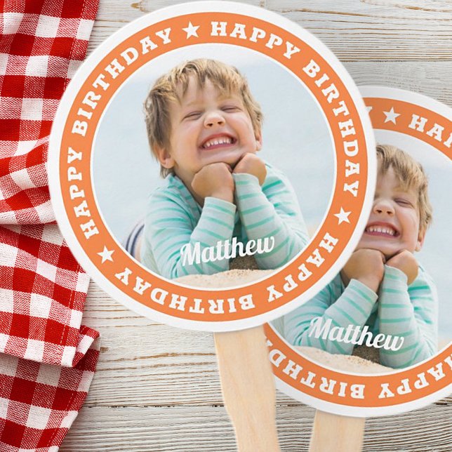Happy Birthday Simple Modern Custom Photo Hand Fan (Creator Uploaded)