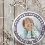 Happy Birthday Simple Modern Custom Photo Key Ring<br><div class="desc">This simple and modern design is composed of serif typography and add a custom photo.</div>