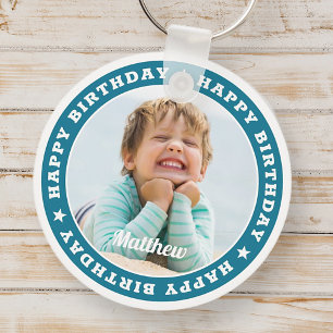 Happy Birthday Simple Modern Custom Photo Key Ring